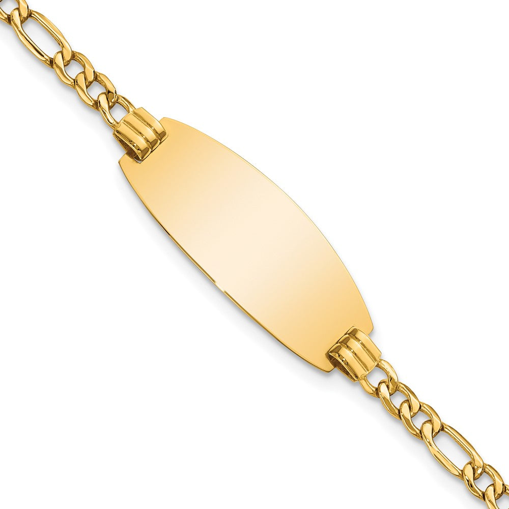 Engravable 14K Yellow Gold Oval ID Figaro Bracelet Length 8 inches Width 11.3 mm With Lobster Claw Clasp