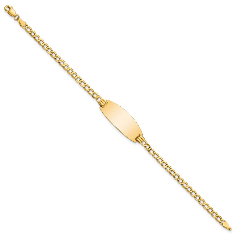 Engravable 14K Yellow Gold Oval Curb ID Bracelet Length 7 inches Width 11.5 mm With Lobster Claw Clasp