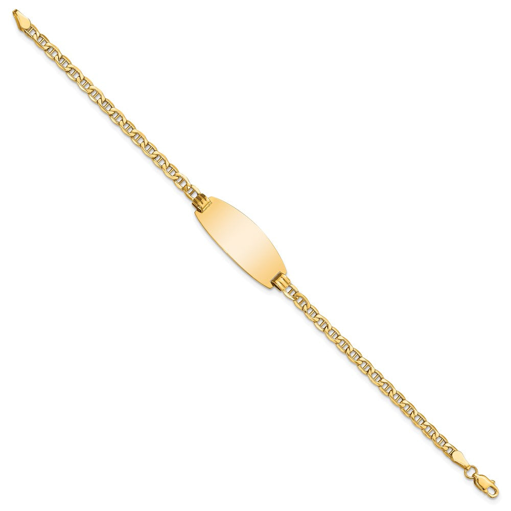 Engravable 14K Yellow Gold Oval Anchor ID Bracelet Length 7 inches Width 11.2 mm With Lobster Claw Clasp