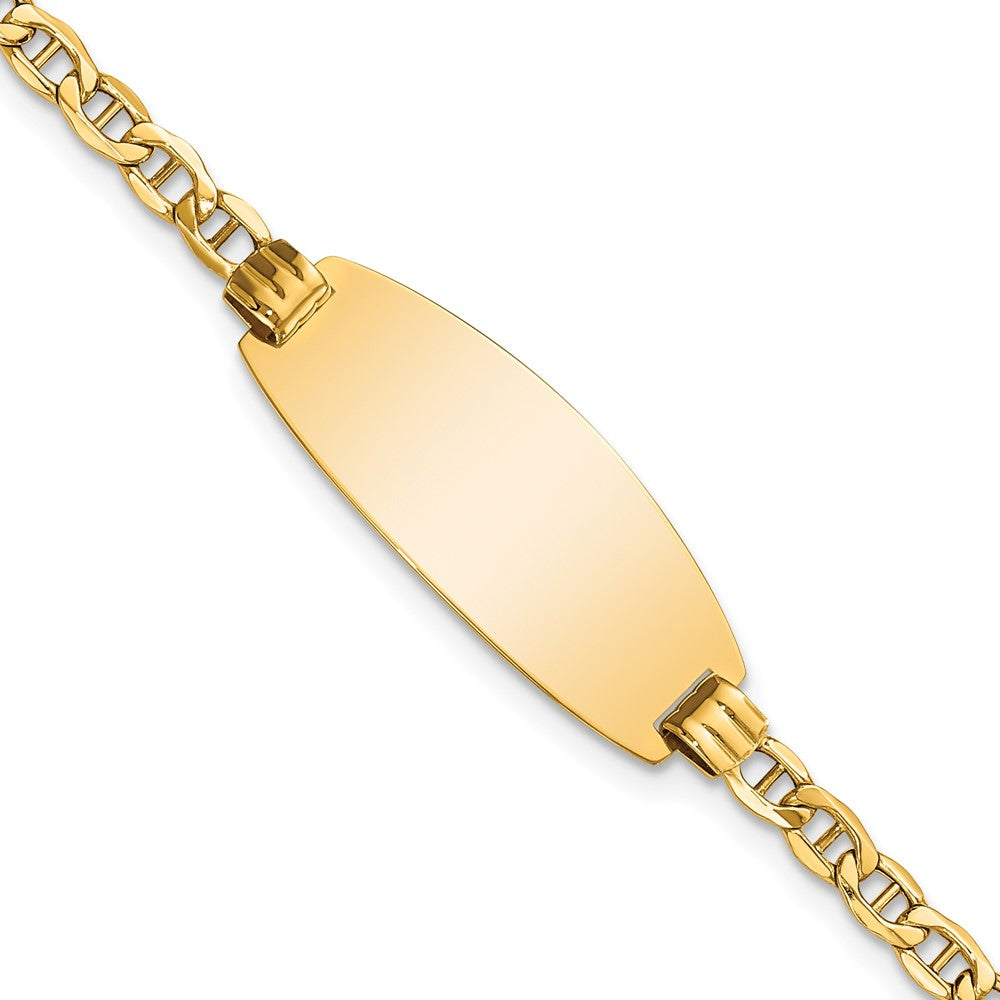 Engravable 14K Yellow Gold Oval Anchor ID Bracelet Length 8 inches Width 11.2 mm With Lobster Claw Clasp