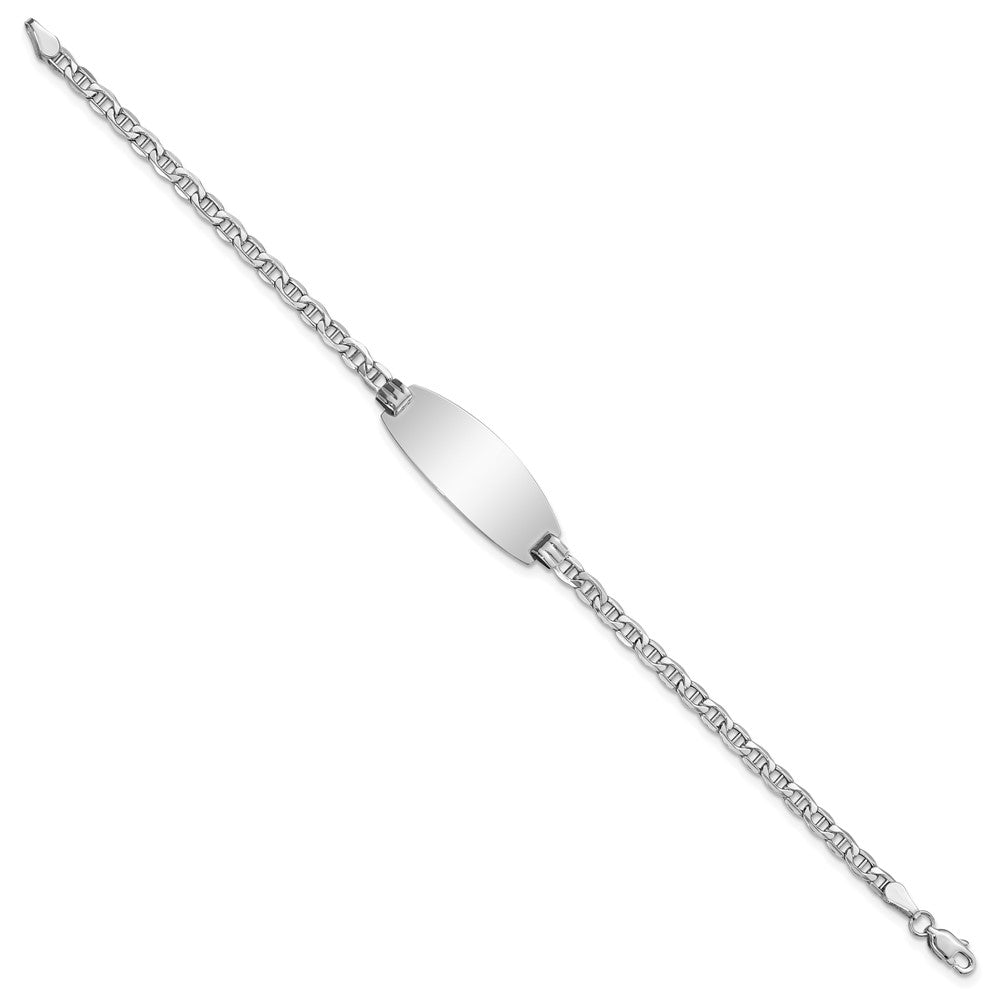 Engravable 14K White Gold Oval Anchor ID Bracelet Length 7 inches Width 11.2 mm With Lobster Claw Clasp