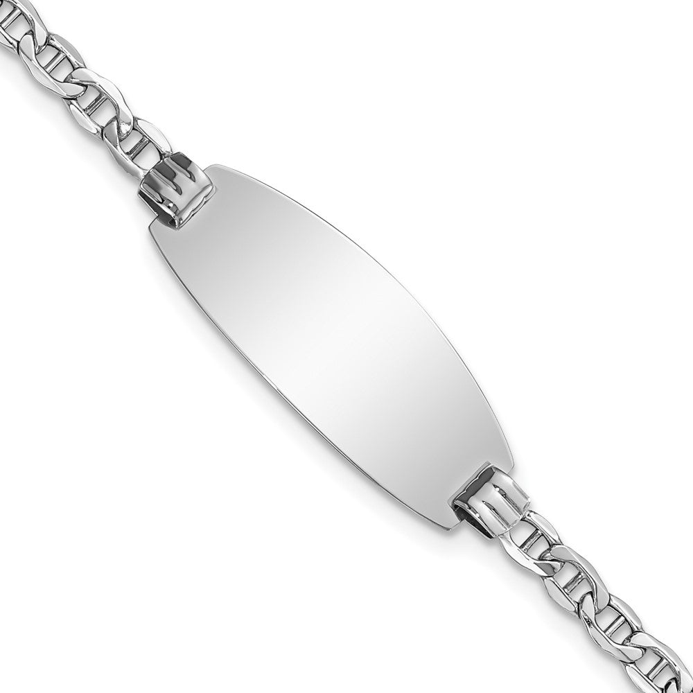 Engravable 14K White Gold Oval Anchor ID Bracelet Length 8 inches Width 11.2 mm With Lobster Claw Clasp