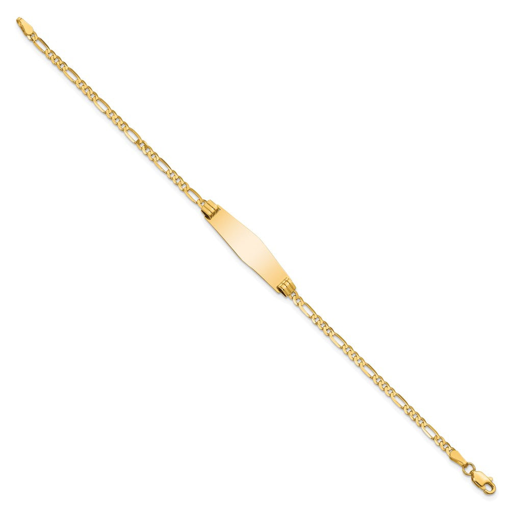 Engravable 14K Yellow Gold Soft Diamond Shape Figaro ID Bracelet Length 8 inches Width 7.3 mm With Lobster Claw Clasp