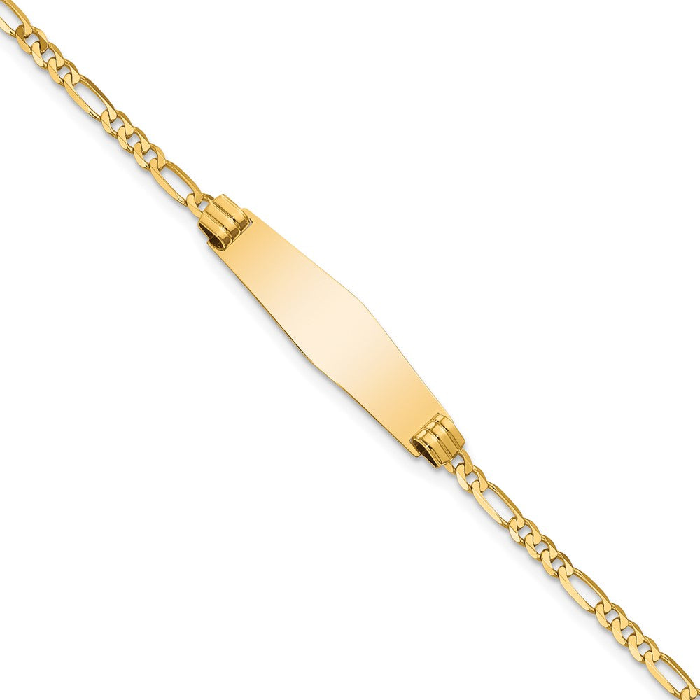 Engravable 14K Yellow Gold Soft Diamond Shape Figaro ID Bracelet Length 8 inches Width 7.3 mm With Lobster Claw Clasp