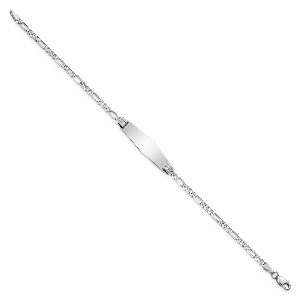 Engravable 14K White Gold Soft Diamond Shape Figaro Link ID Bracelet Length 8 inches Width 7.5 mm With Lobster Claw Clasp