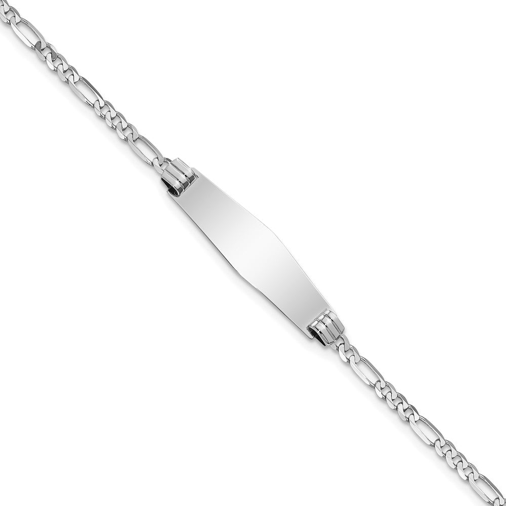 Engravable 14K White Gold Soft Diamond Shape Figaro Link ID Bracelet Length 8 inches Width 7.5 mm With Lobster Claw Clasp