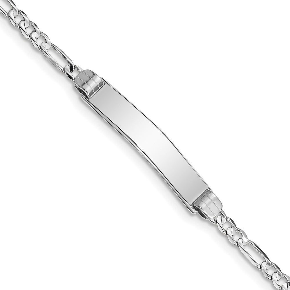 Engravable 14K White Gold Figaro Link ID Bracelet Length 8 inches Width 4.8 mm With Lobster Claw Clasp