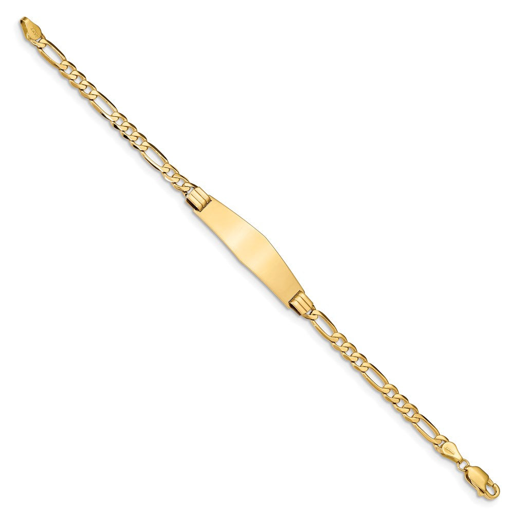 Engravable 14K Yellow Gold Figaro Soft Diamond Shape ID Bracelet Length 7 inches Width 9.2 mm With Lobster Claw Clasp