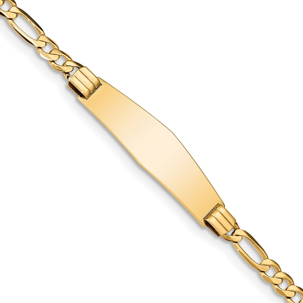 Engravable 14K Yellow Gold Figaro Soft Diamond Shape ID Bracelet Length 7 inches Width 9.2 mm With Lobster Claw Clasp