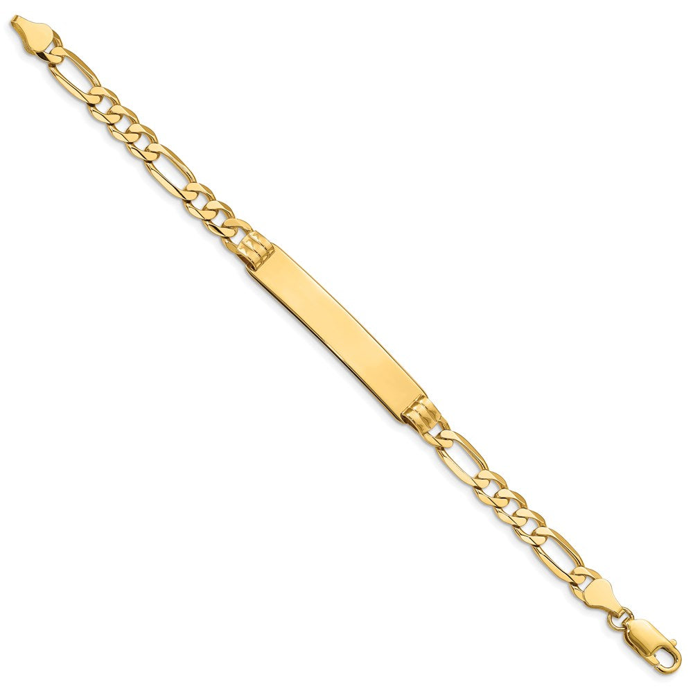 Engravable 14K Yellow Gold Figaro ID Bracelet Length 7 inches Width 8 mm With Lobster Claw Clasp