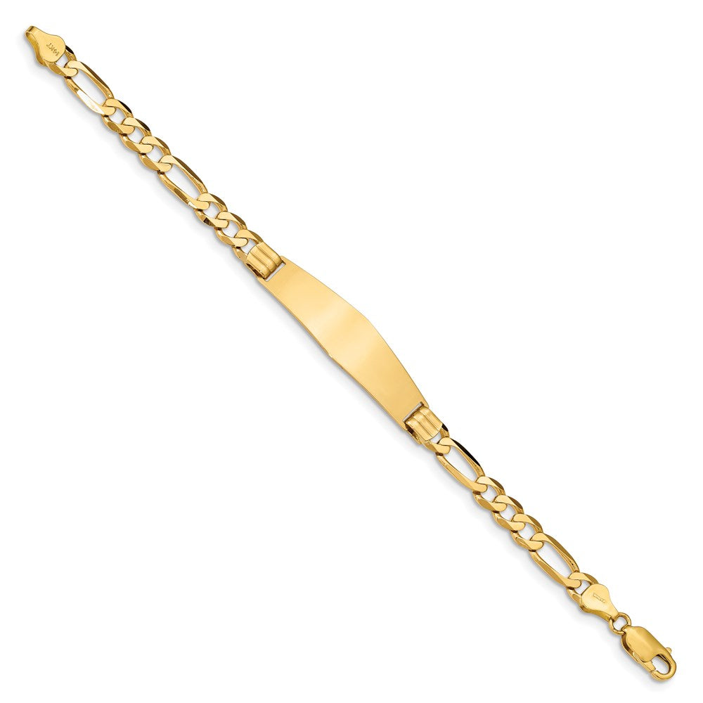 Engravable 14K Yellow Gold Figaro Soft Diamond Shape ID Bracelet Length 8 inches Width 10 mm With Lobster Claw Clasp