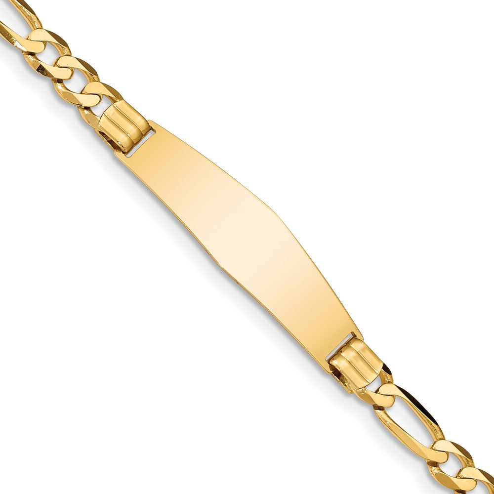 Engravable 14K Yellow Gold Figaro Soft Diamond Shape ID Bracelet Length 8 inches Width 10 mm With Lobster Claw Clasp