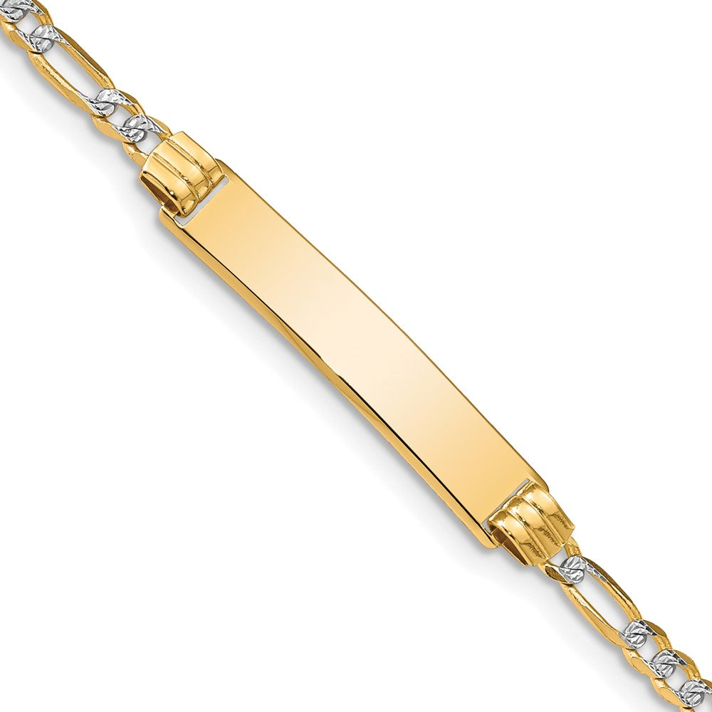 Engravable 14K Yellow Gold Pave Figaro ID Bracelet Length 8 inches Width 5 mm With Lobster Claw Clasp