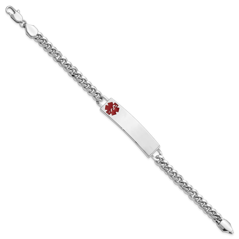 Polished Engravable Stainless Steel Red Epoxy Medical ID Bracelet Length 8.25 inches Width 10 mm With Lobster Claw Clasp