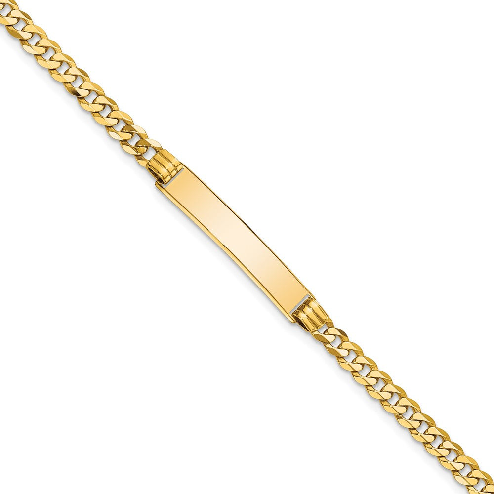 Engravable 14K Yellow Gold Curb Link ID Bracelet Length 8 inches Width 5 mm With Lobster Claw Clasp