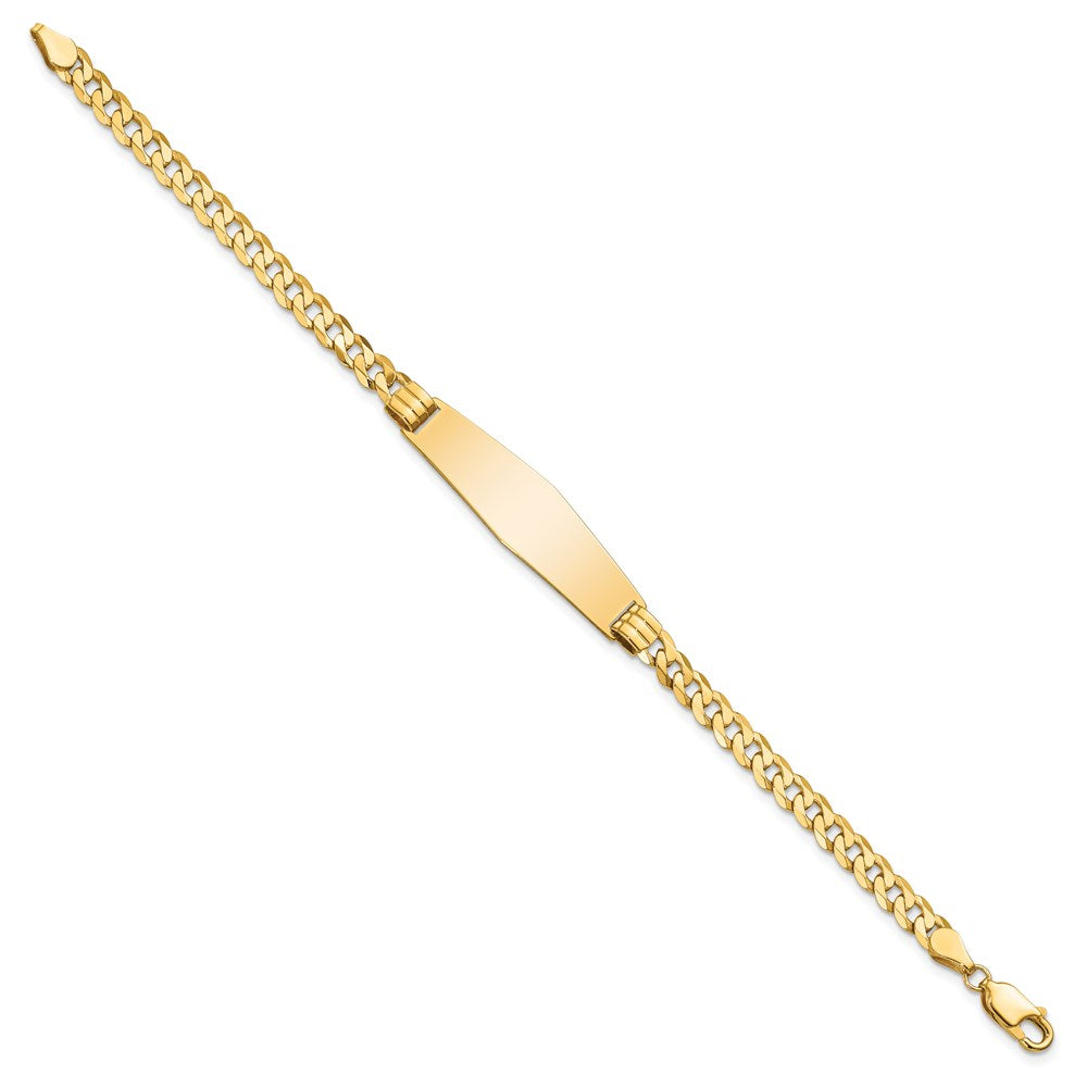 Engravable 14K Yellow Gold Curb Link Soft Diamond Shape ID Bracelet Length 8 inches Width 10 mm With Lobster Claw Clasp