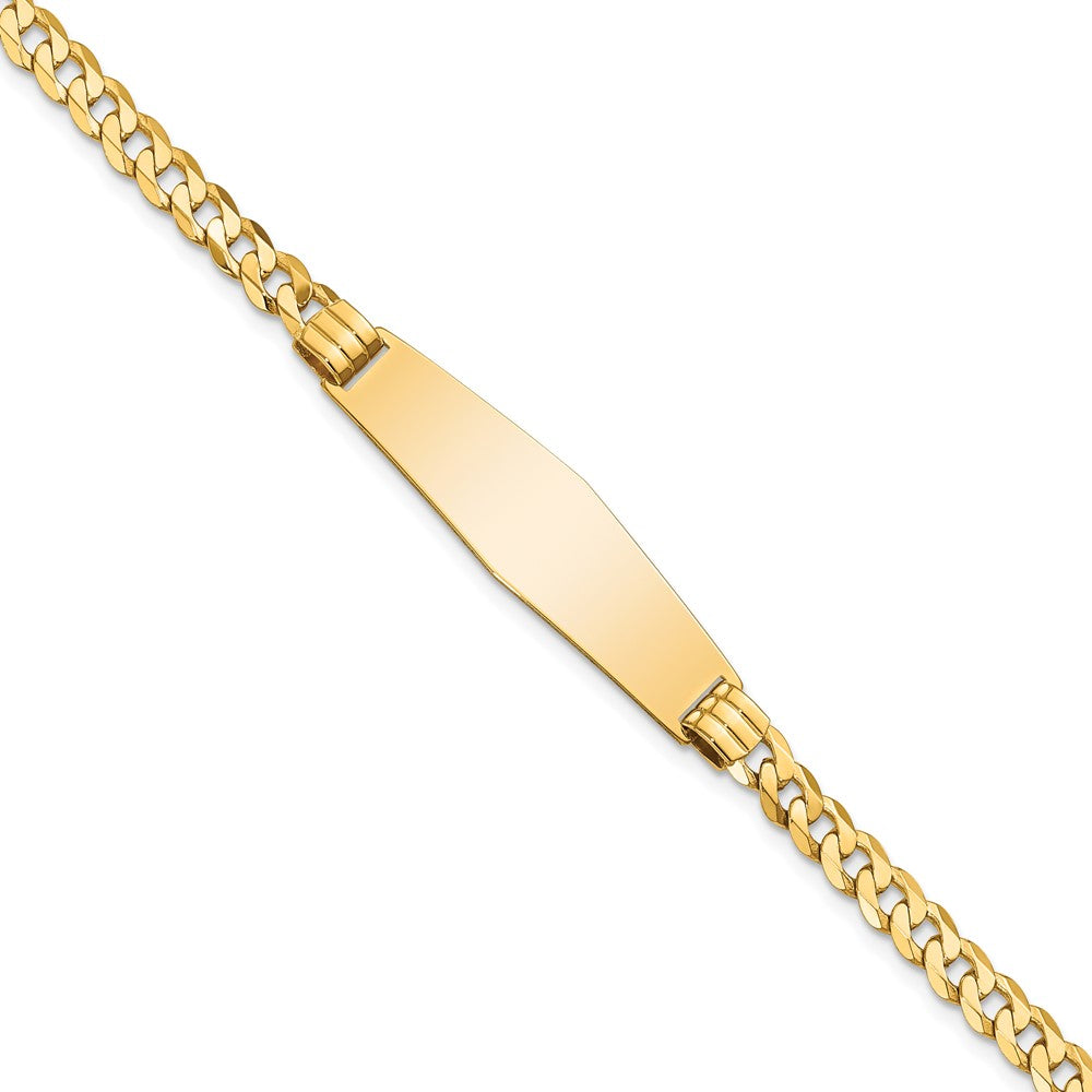 Engravable 14K Yellow Gold Curb Link Soft Diamond Shape ID Bracelet Length 8 inches Width 10 mm With Lobster Claw Clasp