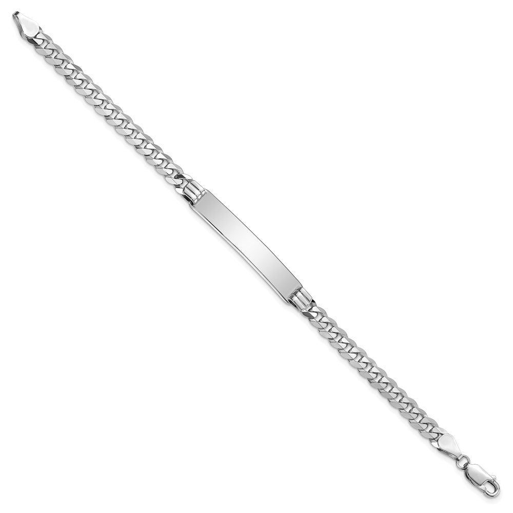 Engravable 14K White Gold Flat Curb Link ID Bracelet Length 7 inches Width 7 mm With Lobster Claw Clasp