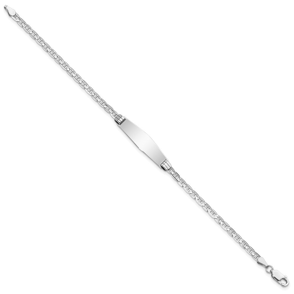 Engravable 14K White Gold Soft Diamond Shape Anchor Link ID Bracelet Length 8 inches Width 7.5 mm With Lobster Claw Clasp