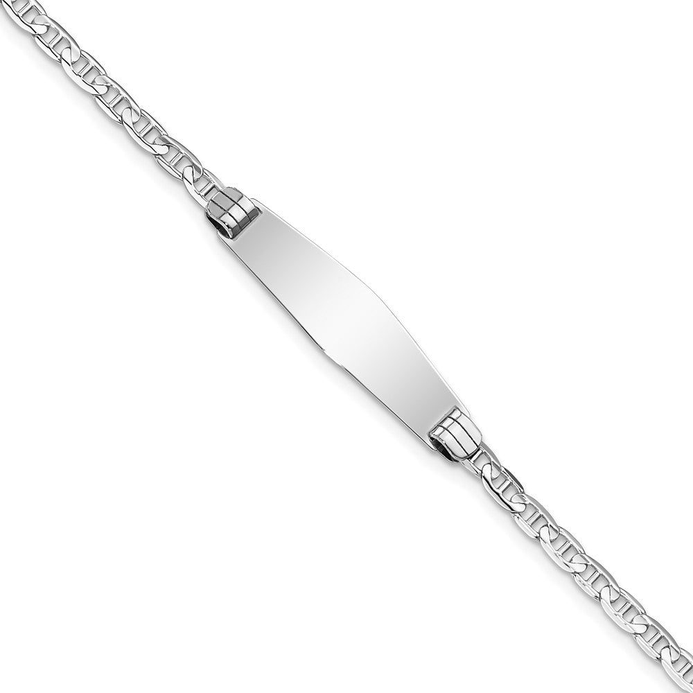 Engravable 14K White Gold Soft Diamond Shape Anchor Link ID Bracelet Length 8 inches Width 7.5 mm With Lobster Claw Clasp