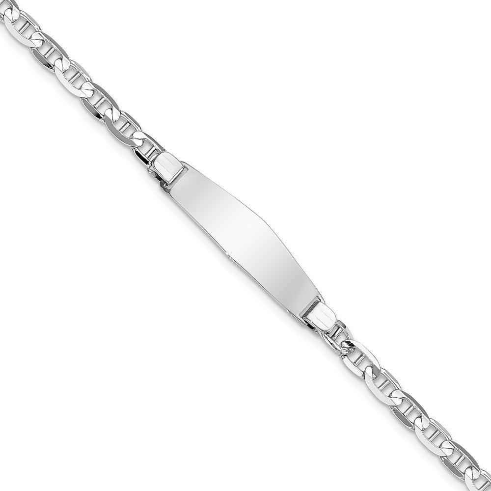 Engravable 14K White Gold Soft Diamond Shape Anchor Link ID Bracelet Length 8 inches Width 7.6 mm With Lobster Claw Clasp