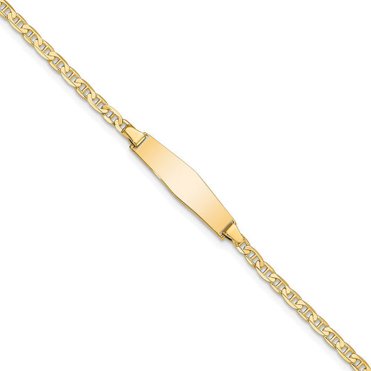 Engravable 14K Yellow Gold Soft Diamond Shape Flat Anchor Link ID Bracelet Length 7 inches Width 5.2 mm With Lobster Claw Clasp