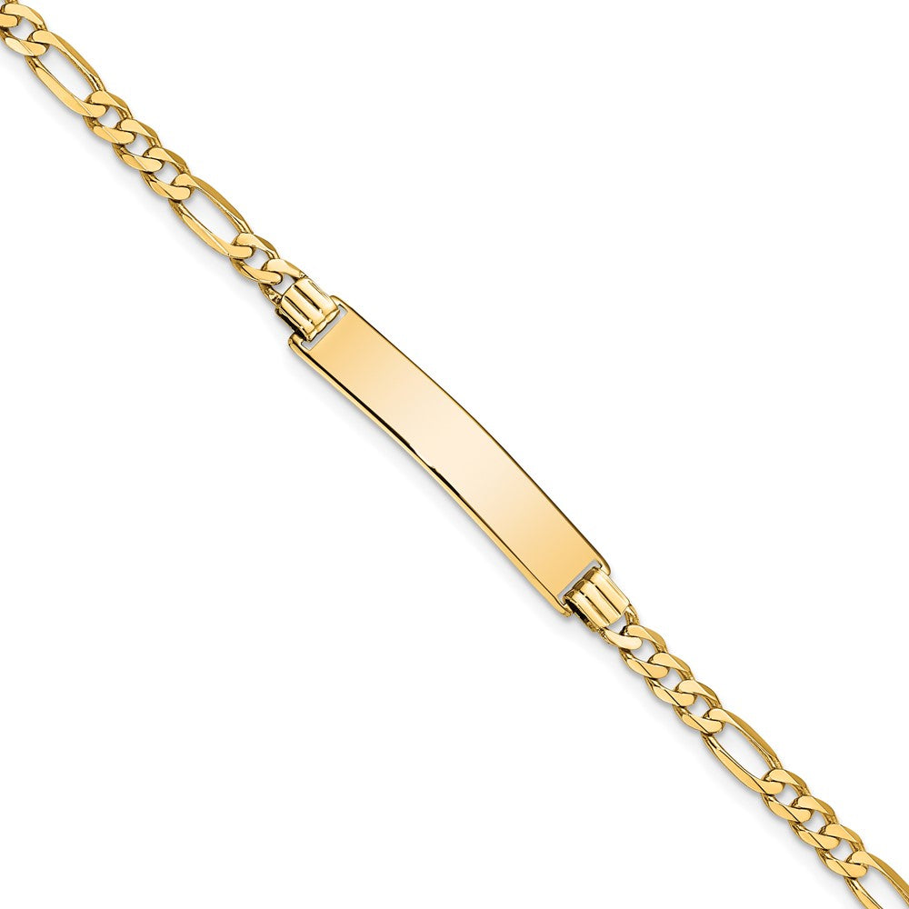 Engravable 14K Yellow Gold Flat Figaro Link ID Bracelet Length 7 inches Width 6.2 mm With Lobster Claw Clasp