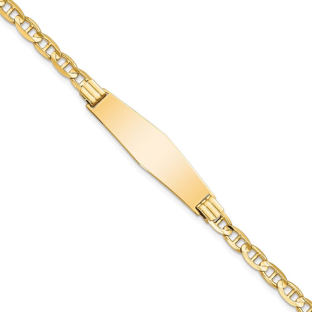 Engravable 14K Yellow Gold Anchor Link Soft Diamond Shape ID Bracelet Length 8 inches Width 9.8 mm With Lobster Claw Clasp