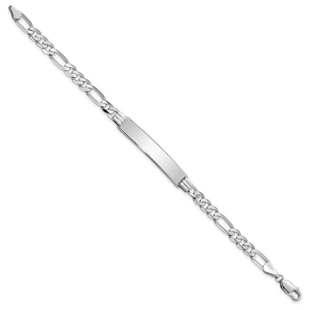 Engravable 14K White Gold Figaro Link ID Bracelet Length 7 inches Width 7 mm With Lobster Claw Clasp