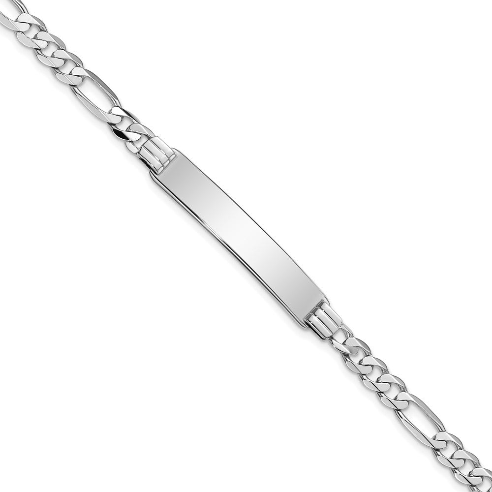 Engravable 14K White Gold Figaro Link ID Bracelet Length 7 inches Width 7 mm With Lobster Claw Clasp