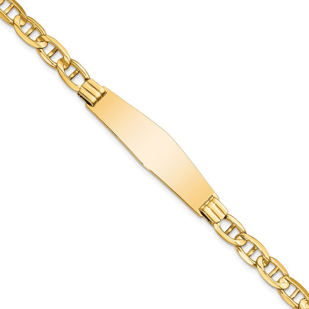 Engravable 14K Yellow Gold Anchor Link Soft Diamond Shape ID Bracelet Length 7 inches Width 11 mm With Lobster Claw Clasp