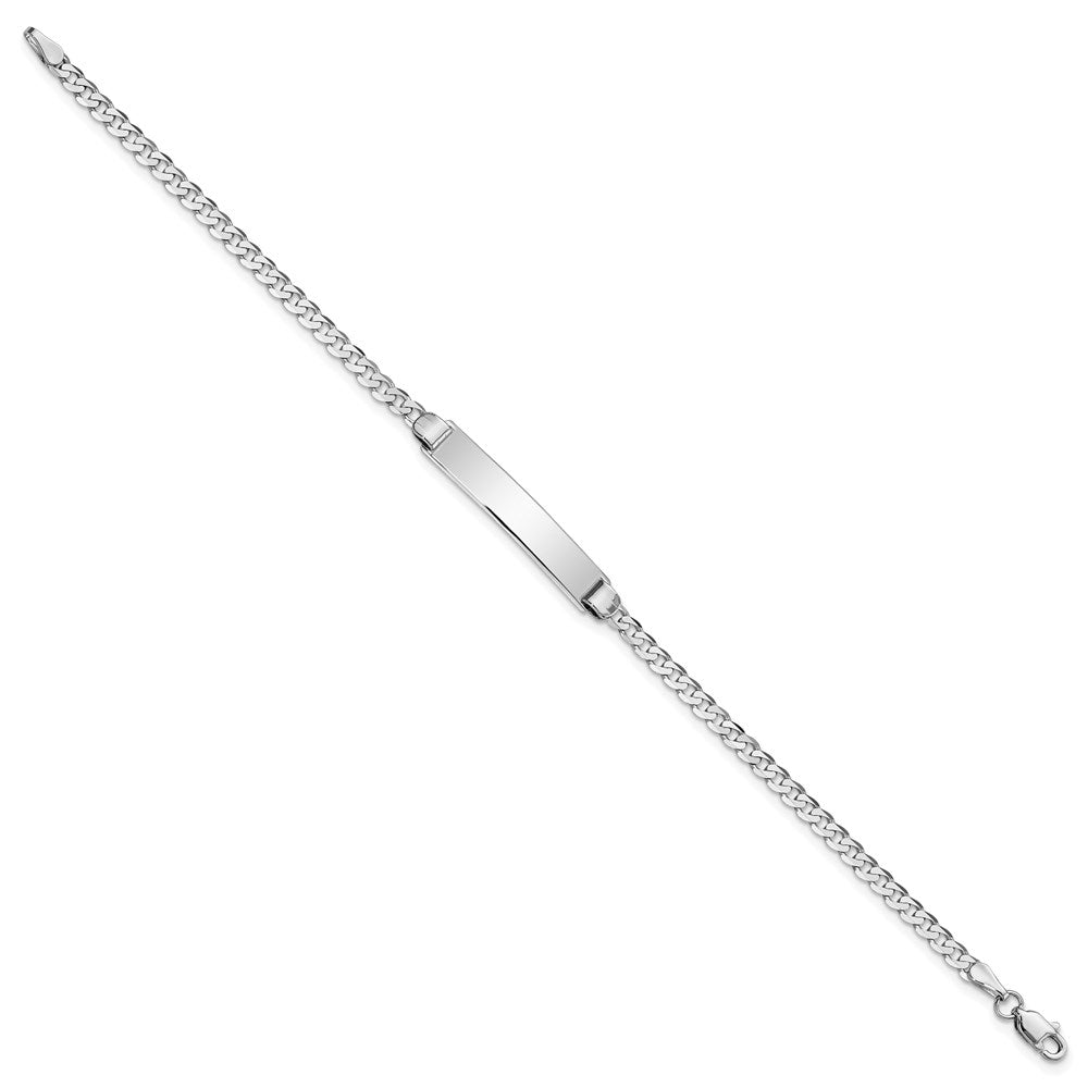 Engravable 14K White Gold Flat Curb Link ID Bracelet Length 7 inches Width 4.5 mm With Lobster Claw Clasp