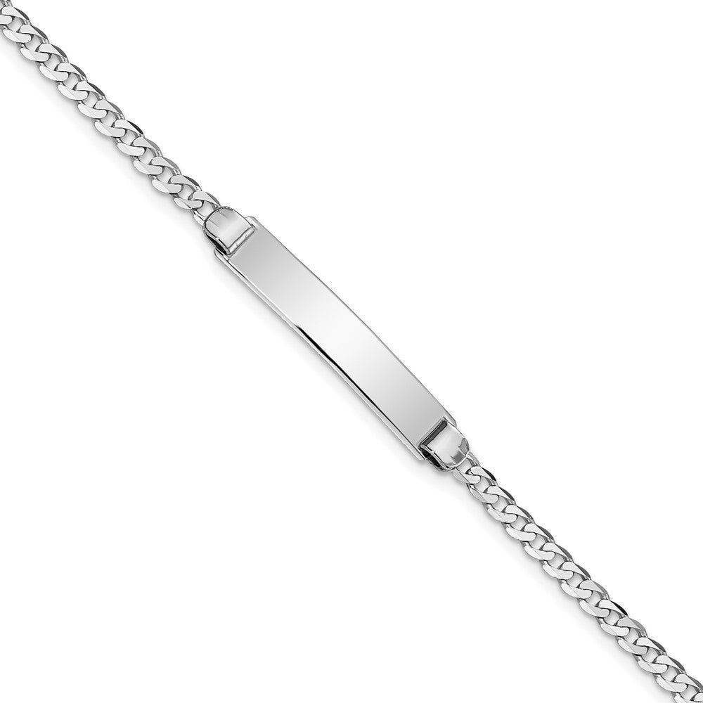 Engravable 14K White Gold Flat Curb Link ID Bracelet Length 8 inches Width 4.5 mm With Lobster Claw Clasp