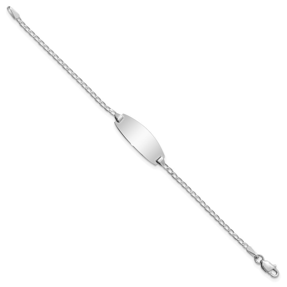 Engravable 14K White Gold Oval Curb ID Bracelet Length 5.5 inches Width 8.5 mm With Lobster Claw Clasp