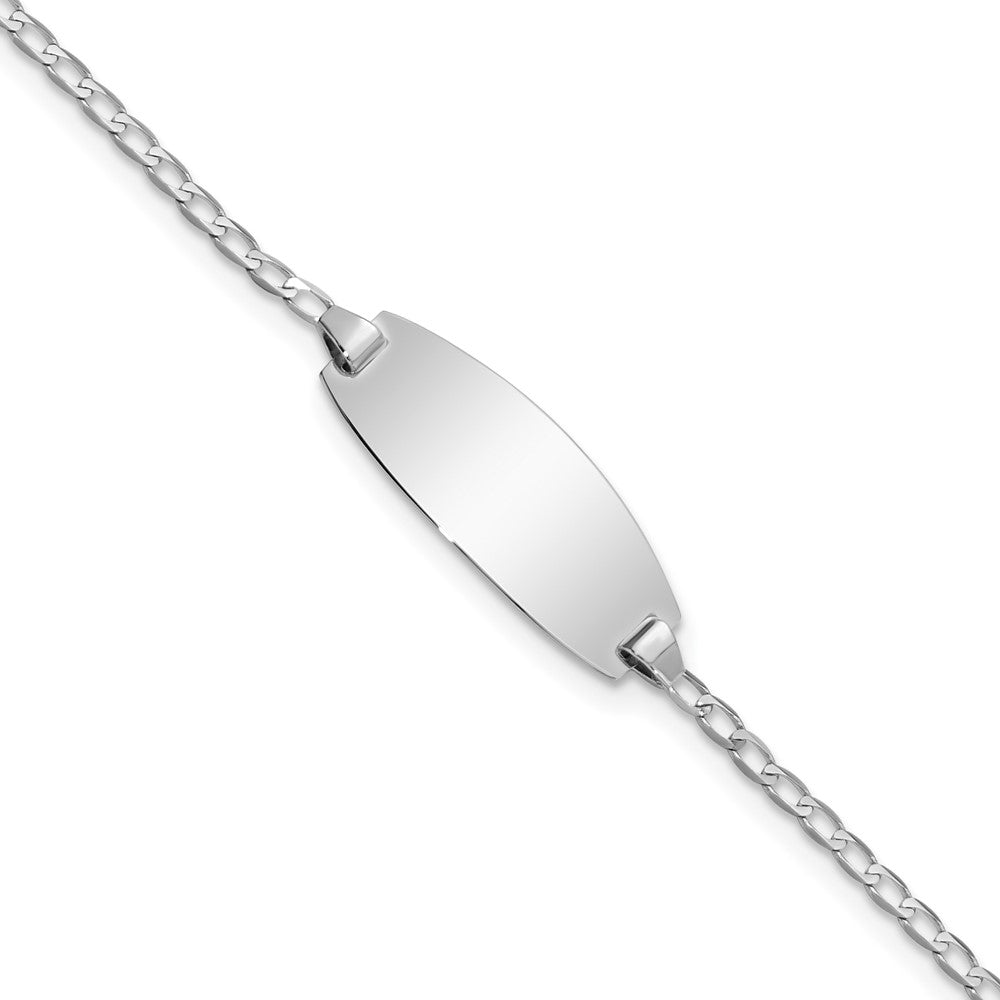 Engravable 14K White Gold Oval Curb ID Bracelet Length 5.5 inches Width 8.5 mm With Lobster Claw Clasp