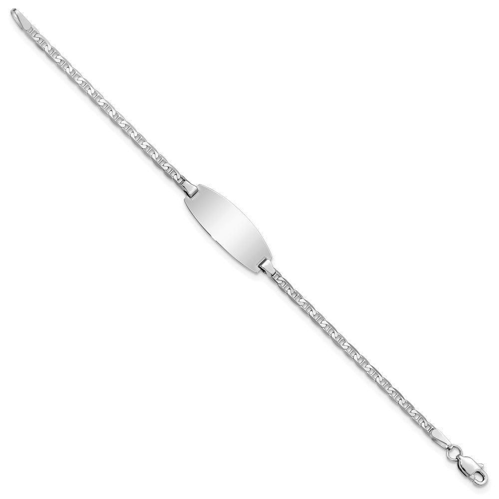 Engravable 14K White Gold Oval Anchor ID Bracelet Length 5.5 inches Width 8 mm With Lobster Claw Clasp