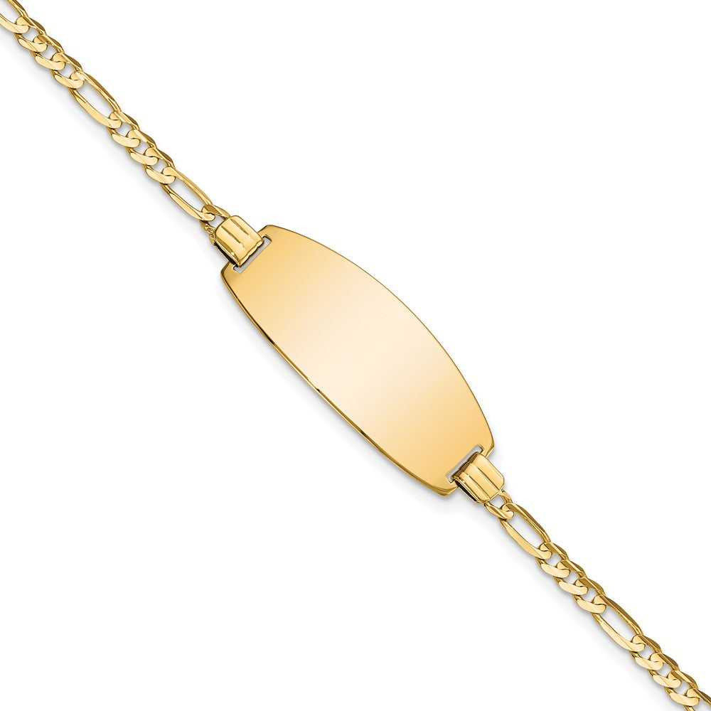 Engravable 14K Yellow Goldy Oval Figaro ID Bracelet Length 7 inches Width 10.5 mm With Lobster Claw Clasp