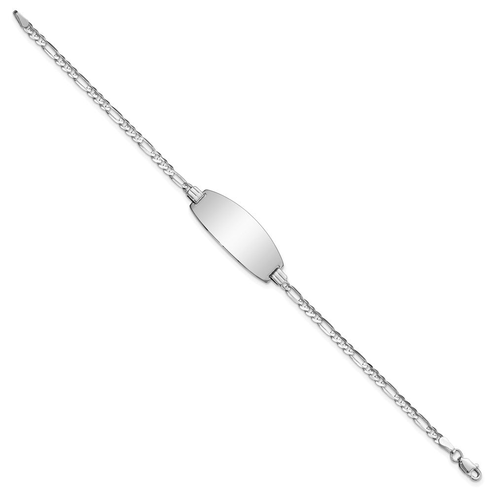 Engravable 14K White Gold Oval Figaro ID Bracelet Length 7 inches Width 10.5 mm With Lobster Claw Clasp