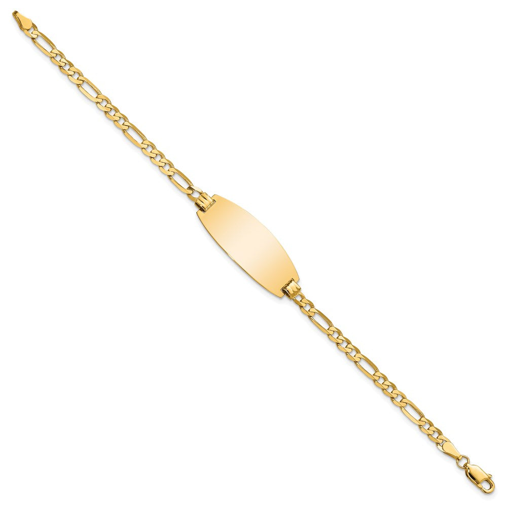 Engravable 14K Yellow Goldy Oval Figaro ID Bracelet Length 8 inches Width 11.6 mm With Lobster Claw Clasp