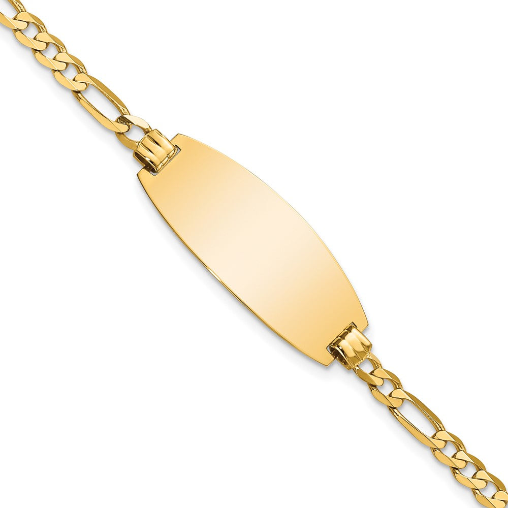 Engravable 14K Yellow Goldy Oval Figaro ID Bracelet Length 8 inches Width 11.6 mm With Lobster Claw Clasp