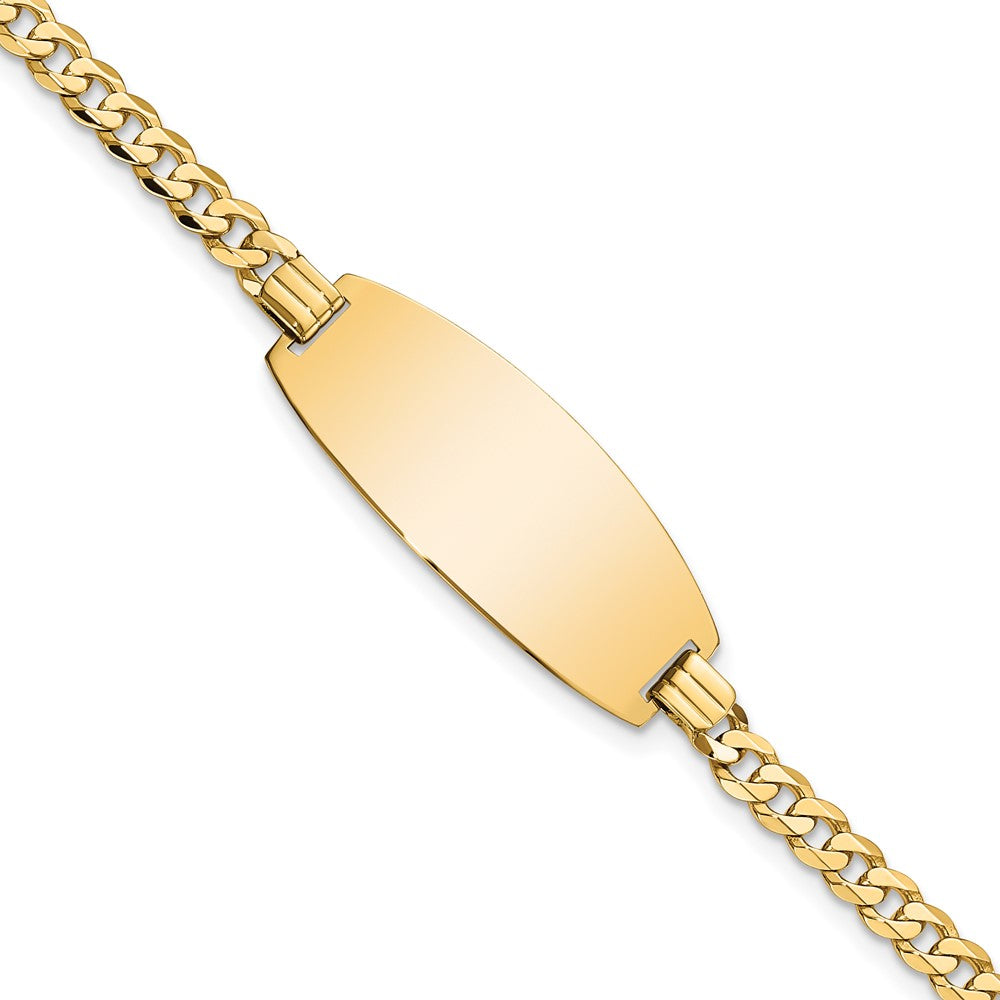 Engravable 14K Yellow Goldy Oval Curb ID Bracelet Length 8 inches Width 11.5 mm With Lobster Claw Clasp