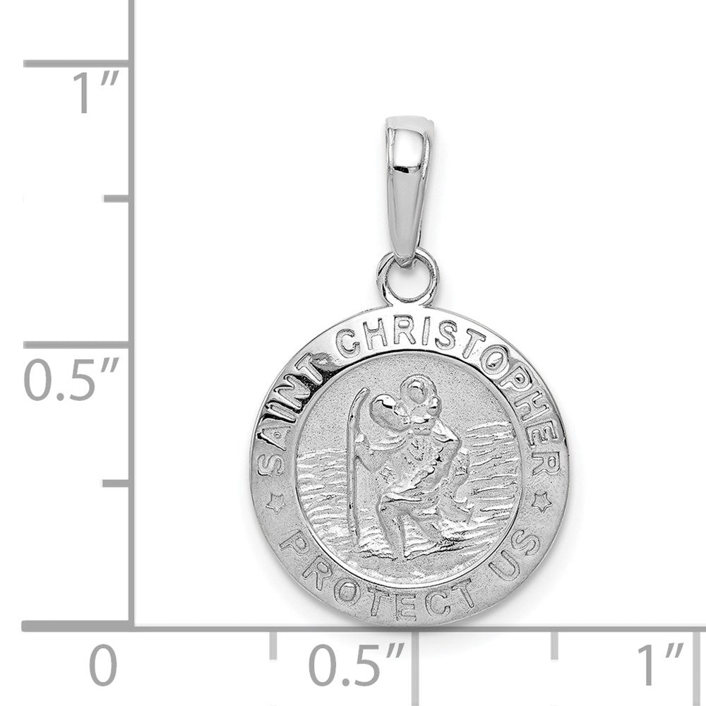 14k White Gold Saint Christopher Medal Engravable Charm Pendant Jewelry Gifts (Length 0.92" Width 0.59")