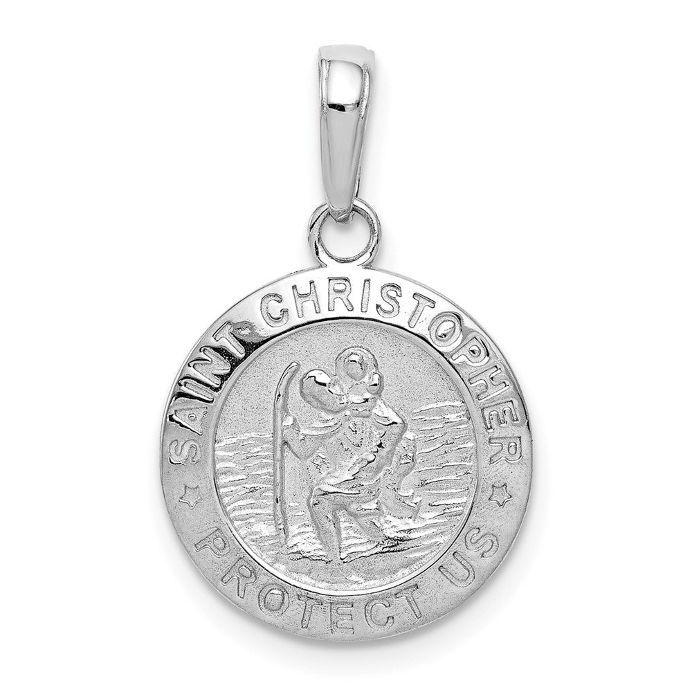 14k White Gold Saint Christopher Medal Engravable Charm Pendant Jewelry Gifts (Length 0.92" Width 0.59")