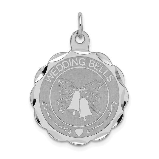 925 Sterling Silver Wedding Bells Disc Engravable Charm Pendant Jewelry Gifts (Length 1.17" Width 0.9")