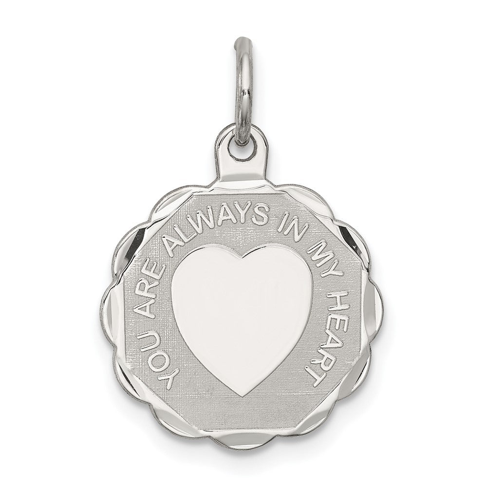 925 Sterling Silver Your Always In My Heart Disc Engravable Charm Pendant Jewelry Gifts (Length 0.86" Width 0.62")