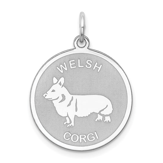 925 Sterling Silver Welsh Corgi Disc Engravable Charm Pendant Jewelry Gifts (Length 1.01" Width 0.74")