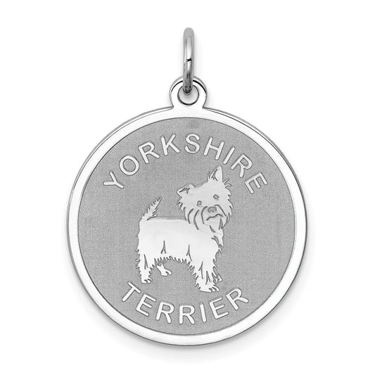 925 Sterling Silver Yorkshire Terrier Disc Engravable Charm Pendant Jewelry Gifts (Length 1.01" Width 0.74")