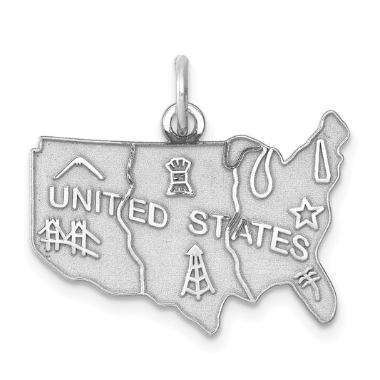 925 Sterling Silver United States Polished Engravable Charm Pendant Jewelry Gifts (Length 0.66" Width 0.9")