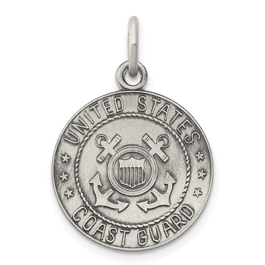 925 Sterling Silver US Coast Guard Medal Engravable Charm Pendant Jewelry Gifts (Length 0.9" Width 0.7")