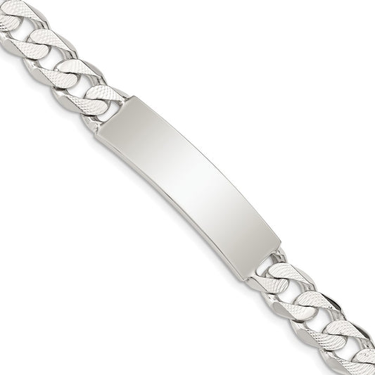 Polished Engravable 925 Sterling Silver Polished Patterned Curb Link ID Bracelet Length 8 inches Width 9 mm With Lobster Claw Clasp